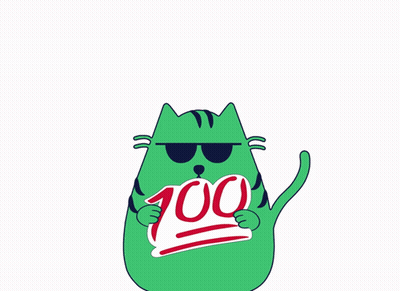 Green Cat With Sunglasses Holding 100 Sign GIF