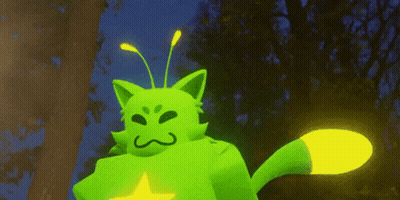Green Cat With Yellow Star In Dark GIF