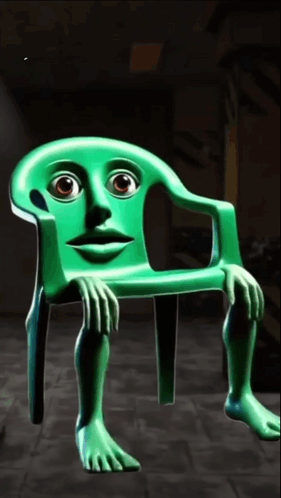 Green Chair With Cartoon Face And Legs GIF