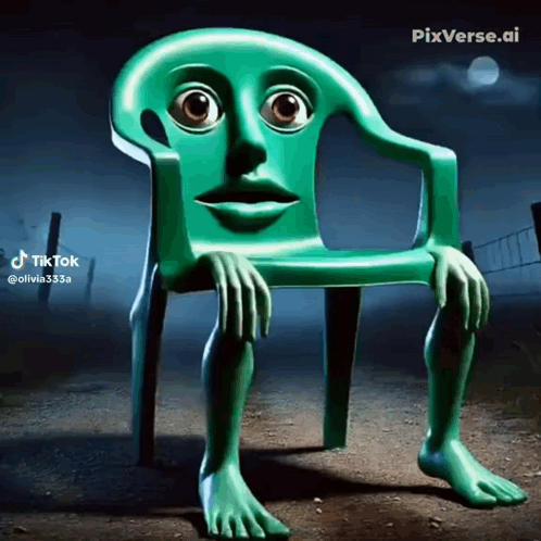 Green Chair With Face And Legs In Dirt GIF
