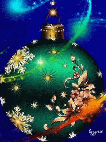 Green Christmas Ornament With Flowers GIF
