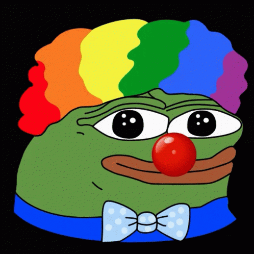 Green Clown Frog With Red Nose Rainbow Hair GIF
