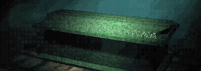 Green Coffin In Dark Room Water GIF