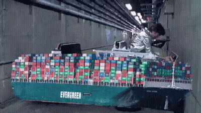 Green Container Ship With Evergreen GIF
