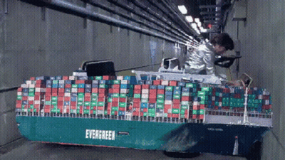 Green Container Ship With Evergreen GIF