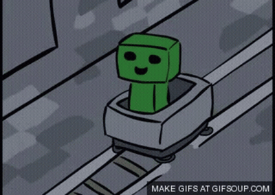 Green Creeper Riding Roller Coaster GIF