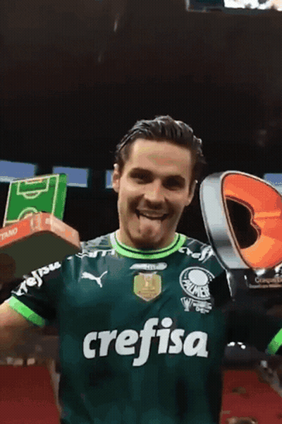 Green Crefisa Jersey Man Holds Up Trophy GIF