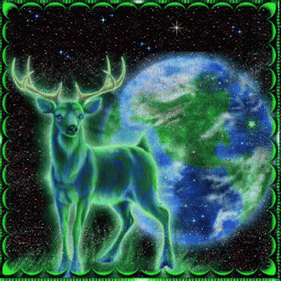 Green Deer Standing In Front Of Globe GIF