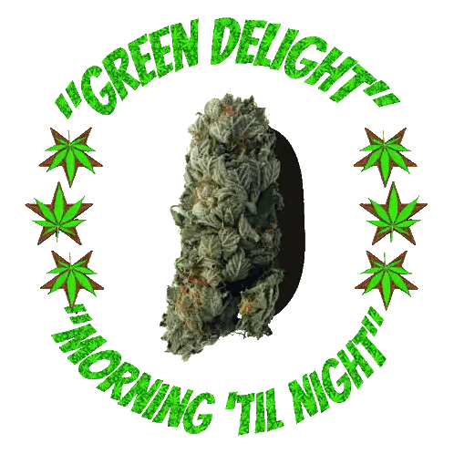Green Delight Logo With Marijuana Plant Sticker