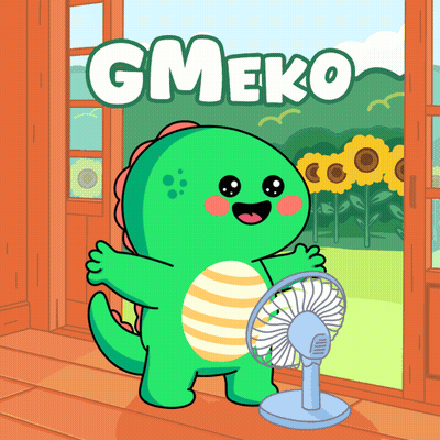 Green Dinosaur Holding Fan Gmeko GIF
