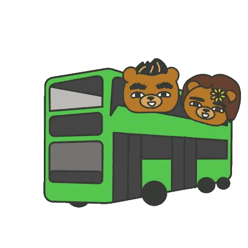 Green Double Decker Bus With Teddy Bears Sticker