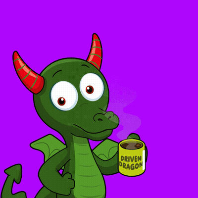 Green Dragon Drinking From Yellow Cup Saying Driven Dragon GIF