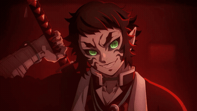 Green-Eyed Cartoon Character Holding Red Sword GIF