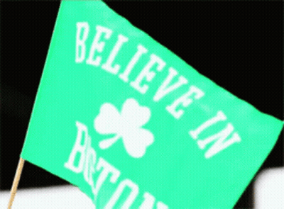 Green Flag Saying Believe In Boston With Shamrock GIF