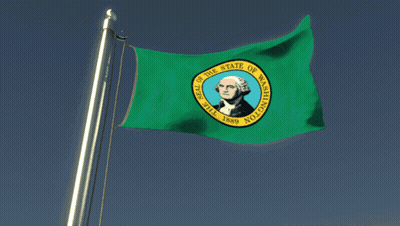 Green Flag With Washington State Seal GIF