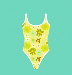 Green Floral Swimsuit GIF