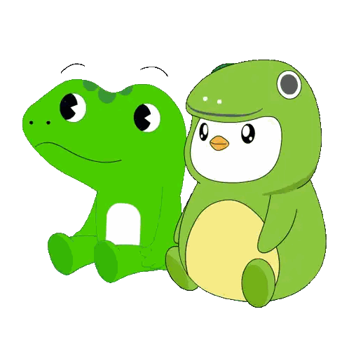 Green Frog And Penguin Sitting Together Sticker