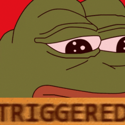Green Frog Behind Brown Sign Saying Triggered GIF