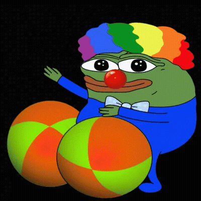 Green Frog Clown Holding Two Balls GIF