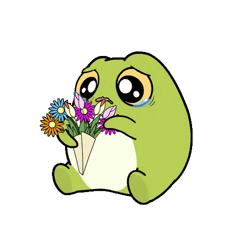 Green Frog Crying Holding Flowers Sticker