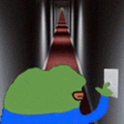 Green Frog Holding Light Switch In Hallway GIF