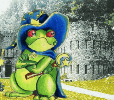Green Frog In Blue Hat And Cape Holding Wand GIF