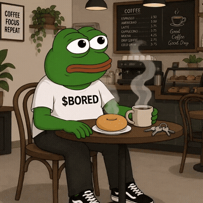 Green Frog In $ Bored Shirt With Coffee And Donut GIF