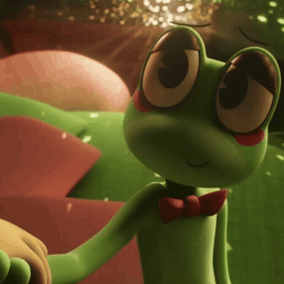 Green Frog In Red Bow Tie Holding Another Frog's Hand GIF