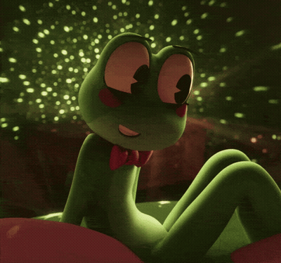Green Frog In Red Bow Tie Looking At Camera GIF