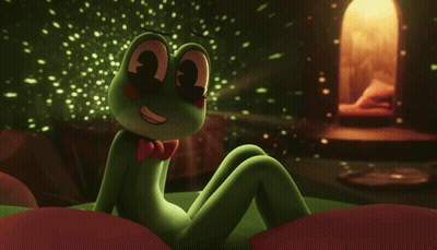 Green Frog In Red Bow Tie On Flower GIF