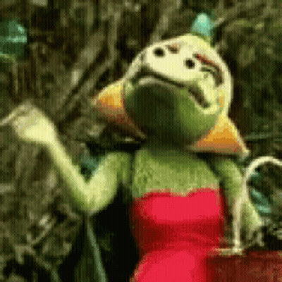 Green Frog In Red Dress Holding Red Basket GIF