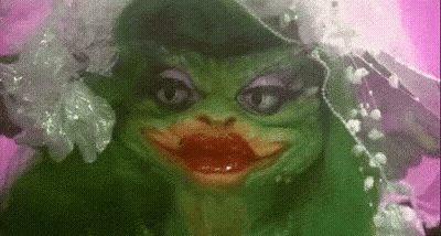Green Frog In Wedding Dress And Veil With Red Lips GIF