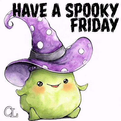 Green Frog In Witch Hat Saying Have A Spooky Friday GIF