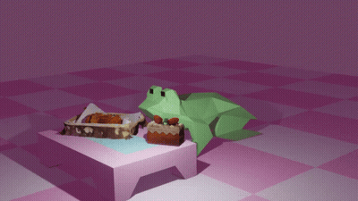 Green Frog On Pink Table With Fried Chicken Basket GIF