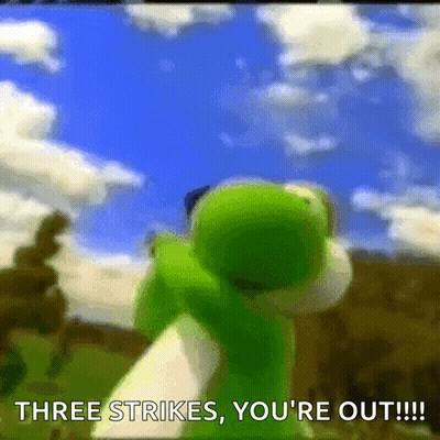 Green Frog Says Three Strikes You're Out GIF