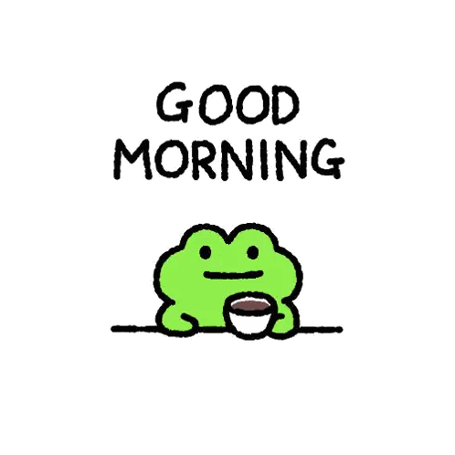 Green Frog Sitting With Coffee Good Morning Sticker