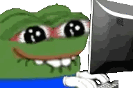 Green Frog Smiling At Computer Sticker
