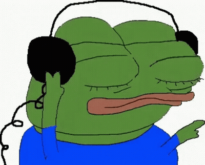 Green Frog Wearing Headphones Making Sad Face GIF