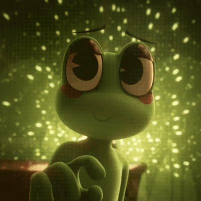 Green Frog With Big Eyes And Pink Cheek GIF