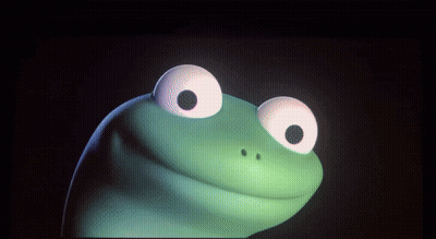 Green Frog With Big White Eyes Smiling In Dark GIF