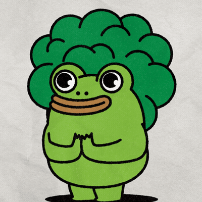 Green Frog With Broccoli Head and Brown Mouth