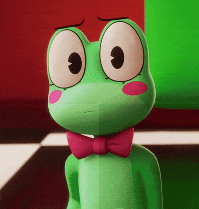 Green Frog With Pink Bow Tie And Pink Cheeks GIF