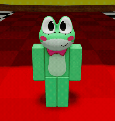 Green Frog With Pink Bow Tie On Red Floor GIF