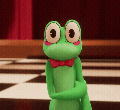 Green Frog With Red Bow Tie And Pink Cheeks GIF
