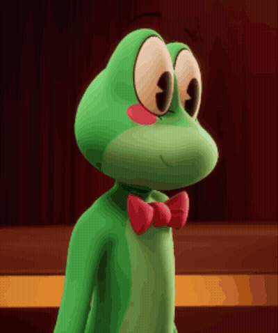 Green Frog With Red Bow Tie On Stage GIF