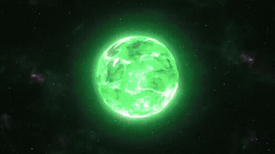 Green Glowing Planet Floating In Space GIF