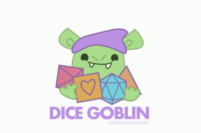 Green Goblin With Purple Hat Holding Dice And Envelopes GIF