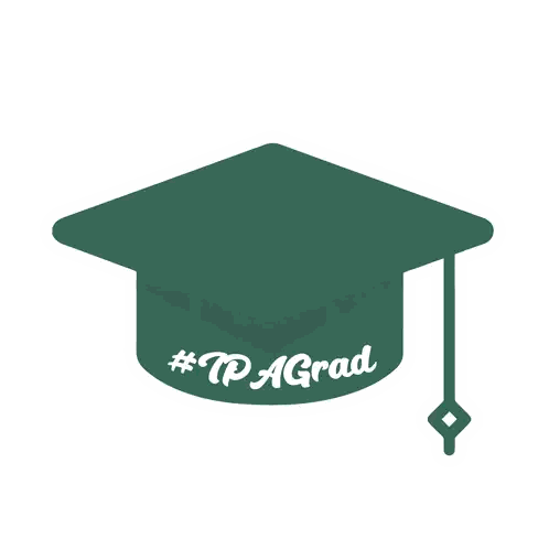 Green Graduation Cap With #Tpagrad Sticker