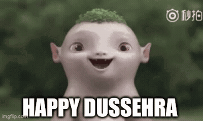 Green Hair Cartoon Smiling Says Happy Dussehra GIF