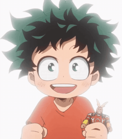 Green Haired Boy Holding All Might Figurine GIF